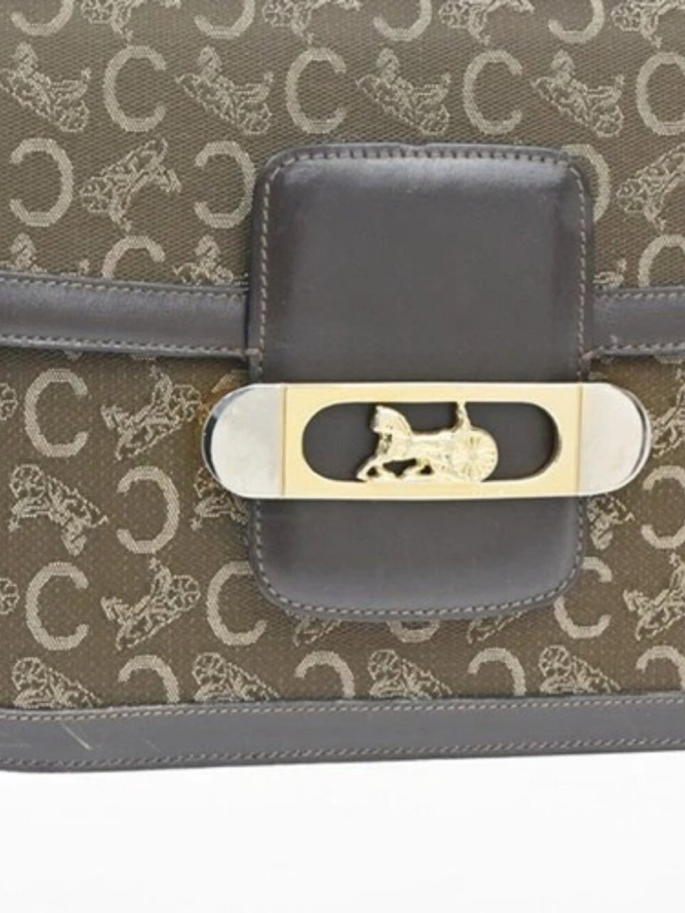 CELINE Logo C Macadam Horse Carriage Shoulder Bag Canvas Leather Brown 34KP553 - Picture 8 of 16